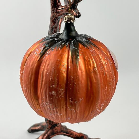 Vintage Dresden Dove Pumpkin Ornament Larry Fraga Blown Glass Glitter Halloween - Picture 3 of 12
